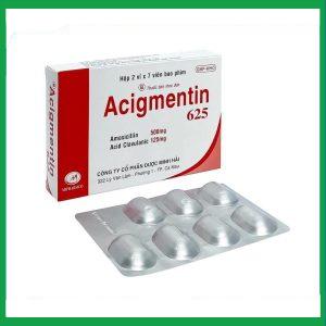 Thuốc Acigmentin 625 Minh Hải điều trị nhiễm khuẩn nặng đường hô hấp trên (2 vỉ x 7 viên)