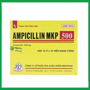 Thuốc Ampicillin MKP 500 Mekophar điều trị nhiễm khuẩn (10 vỉ x 10 viên)