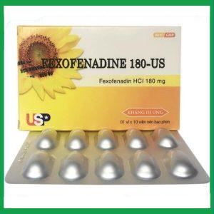 Thuốc Fexofenadine 180-US trị viêm mũi dị ứng theo mùa, mày đay vô căn mạn tính (10 viên)