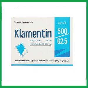 Cốm pha hỗn dịch uống Klamentin 500/62.5 DHG Pharma điều trị nhiễm khuẩn đường hô hấp (24 gói)