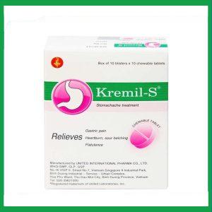 Viên nhai Kremil-S điều trị đau dạ dày, giảm nóng rát dạ dày, ợ nóng, ợ chua (10 vỉ x 10 viên)