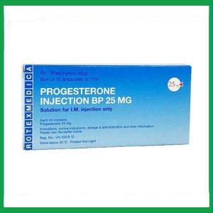 Dung dịch tiêm Progesterone Injection BP 25mg điều trị trong chảy máu do rối loạn chức năng tử cung (10 ống)