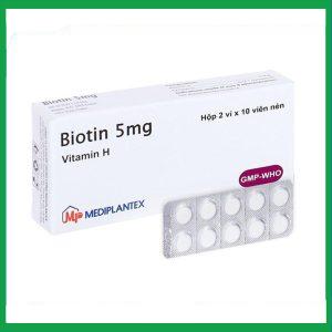 Viên nén Biotin 5mg rụng tóc, viêm da bong, thiếu hụt vitamin H (2 vỉ x 10 viên)