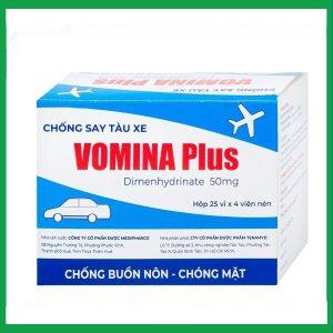 Thuốc Vomina Plus 50mg phòng và điều trị triệu chứng buồn nôn, chóng mặt khi say tàu xe (25 vỉ x 4 viên)